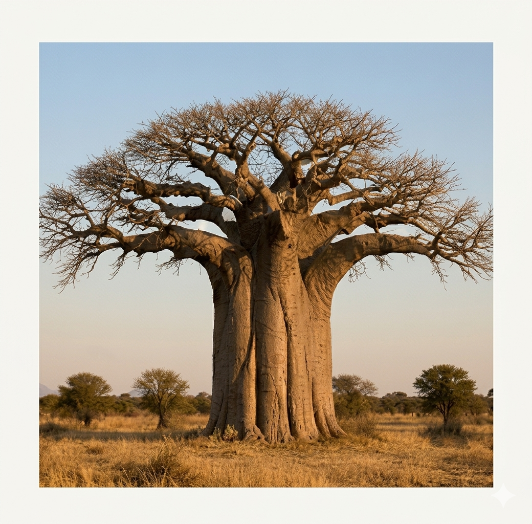 Baobab tree at sunset in West Africa